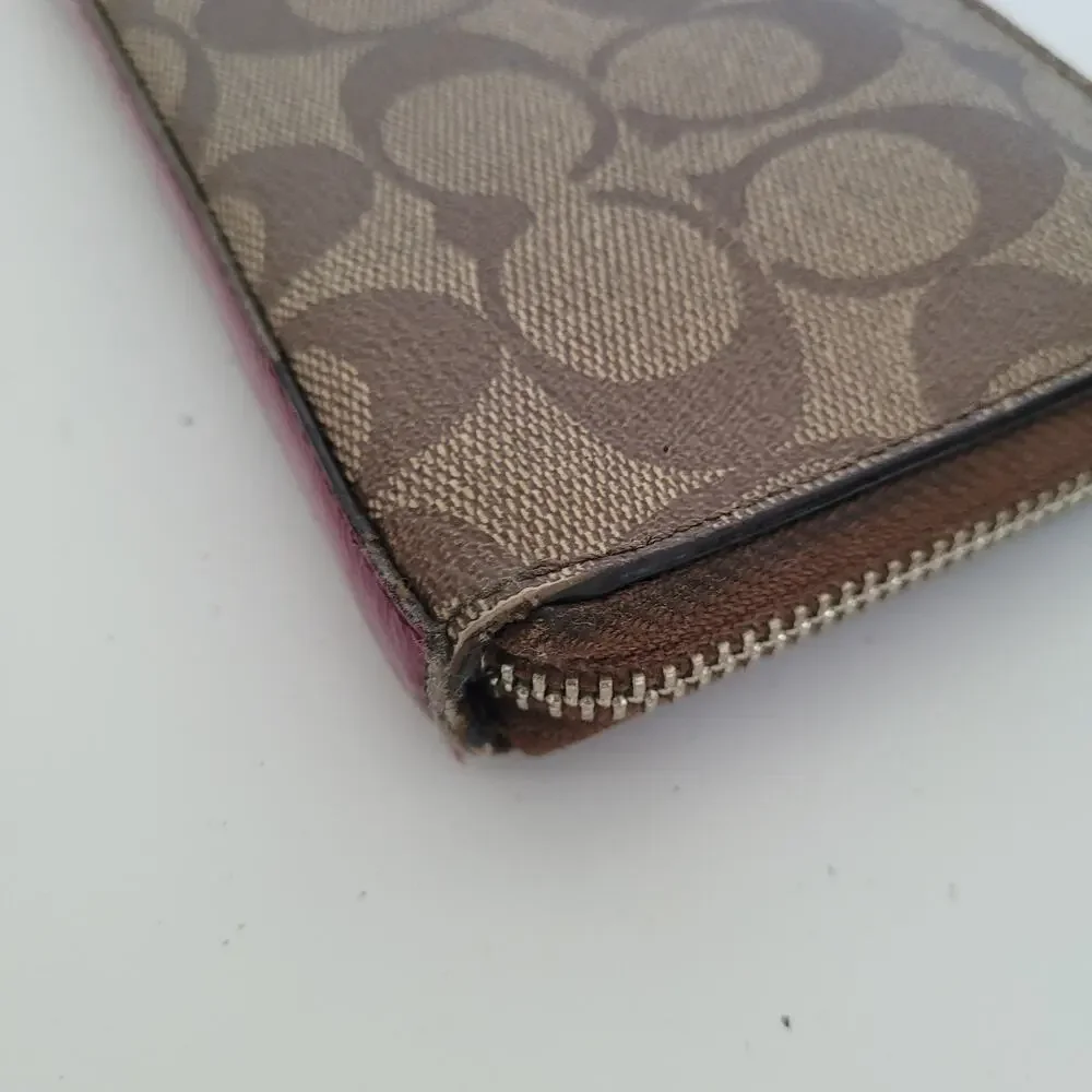 Coach Crossgrain Wallet Brown Zip Around Large Clutch‎ Accordion Classic Fair